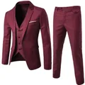 Driedelig herenpak in diep bordeauxrood met colbert, gilet en getailleerde broek - 3XL / Set / Bordeauxrood