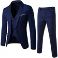 Traje de 3 piezas azul marino para hombre corte slim con chaqueta, chaleco y pantalón - S / Top Y Pantalón / Estilo de Un Botón / Azul marino