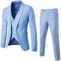 Slim fit lichtblauw driedelig herenkostuum met colbert, gilet en een nette pantalon - XS / Set (1901) / Lichtblauw