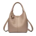 Elephant gray leather bucket bag with crocodile and litchi texture paneling - Crocodile Pattern Khaki