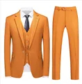 Three-piece vibrant orange business suit set including blazer, vest, and formal trousers - S / Single Button Style (Blazer, Vest, And Pants) / Orange