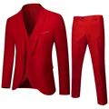 Slank gesneden driedelig herenpak in levendig rood met bijpassend gilet - XS / Set (1901) / Rood