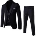 Slim fit black men's suit three-piece set featuring jacket vest and tailored trousers - S / Single Button Style (Blazer, Vest, And Pants) / Black