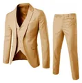 Khaki driedelig herenpak in slim fit uitvoering met blazer gilet en pantalon - XS / Set (1901) / Khaki