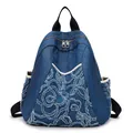 Blue denim backpack with large floral rose embroidery and diamond quilted texture - Blue
