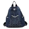 Dark blue denim backpack with diamond quilted bead patterns and dual side pockets - Dark Blue