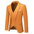 Detail van slim-fit oranje colbert en gilet met een gladde textuur van de stof - S / Aardgeel