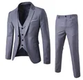 Three-piece mid-grey slim fit business suit set with blazer, vest and trousers - S / Single Button Style (Blazer, Vest, And Pants) / Light Gray
