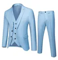 Vista dettagliata dell'abito tre pezzi azzurro slim fit con giacca gilet e pantaloni - S / Top E Pantaloni / Modello a Due Bottoni / Azzurro
