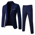 Slim fit men's navy blue two-piece business suit with classic notched lapels and trousers - S / Navy Blue