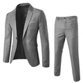 Classic slim fit grey two-piece business suit with notched lapels and formal trousers - S / Light Gray