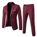 Slim fit two-piece men's business suit in burgundy with blazer and trousers - S / Burgundy