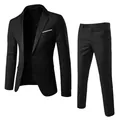 Slim fit two-piece black business suit with single-button jacket and matching trousers - S / Black
