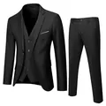 Abito da uomo tre pezzi slim fit nero con giacca, gilet e pantaloni eleganti da cerimonia - S / Top E Pantaloni / Modello a Due Bottoni / Nero