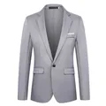 Slim fit men's casual grey blazer jacket with single button and classic notch lapel - S / Light Gray