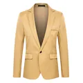 Slim fit men's casual blazer jacket in light camel with single button and notch lapel - S / Earthy Yellow