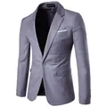 Men's slim-fit casual grey suit jacket with notch lapel and single-button design - S / Tops / Light Gray