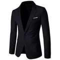 Men's slim fit casual black blazer with notched lapel and white pocket detail - S / Tops / Black