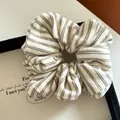 Detail of striped knitted scrunchie texture in beige and brown with elastic rib fabric - Beige Striped