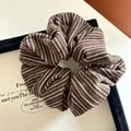 Detailed close-up of dark brown striped fabric scrunchie with rich elastic texture - Dark Coffee Stripes
