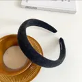 Dark grey padded velvet sponge headband with handmade label on coffee cup - Black