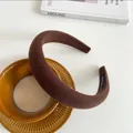 Minimalist chocolate brown suede sponge headband with thick padded vintage design - Dark Khaki