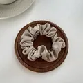 Beige cream silky satin scrunchie hair tie for women with a smooth pleated texture - S / Beige