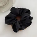 Elegant black pleated satin scrunchie with silk texture for women hair styling - L / Black