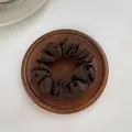 Elegant deep brown satin scrunchie with silk texture on dark wood tray - S / Dark Coffee