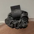 Elegant dark grey velvet scrunchie with rhinestones on a Korea display card - Grey Black