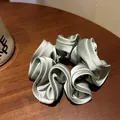 French style oversized sage green satin scrunchie with elegant ruffled flower bud design - Scallion Green