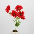 Artificial red fireworks chrysanthemum with five flower heads in a white vase - Red
