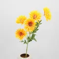 Crisantemo artificiale giallo a 5 teste con foglie verdi in un vaso ceramica - Arancione