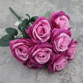 Bouquet realistico di dieci rose diamantate in sfumature rosa-viola per matrimoni - Rosa Rosso Profondo