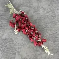 Artificial deep red delphinium spray with realistic silk petals and green foliage detail - Red