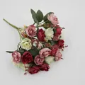 Artificial 21-head diamond rose bouquet in vintage red, pink and white silk - Red