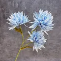 Three-head artificial blue chrysanthemum branch with gradient petals on grey background - Multi Head Single Stem / Blue