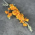 Single branch of artificial orange larkspur flower with lifelike silk petals and green stem - Orange