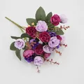 Artificial 21-head diamond rose bouquet in purple and magenta tones with green leaves - Purple