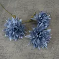 Three-headed artificial dahlia in Morandi blue with realistic silk petals and green stem - Multi Head Single Stem / Dark Blue