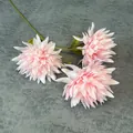 Three-head artificial pink dahlia silk flower branch with green leaves on grey background - Multi Head Single Stem / Pink