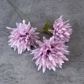 Three-headed purple faux chrysanthemum bouquet with lush petals and green stems - Multi Head Single Stem / Purple
