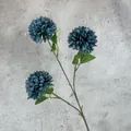 Artificial 3-head dark blue chrysanthemum flower branch with green leaves for home decor - Haze Blue