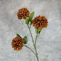 Artificial three-head pompom chrysanthemum branch in vintage brown for home decor - Coffee