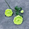 Ramo di peonia artificiale verde chiaro con due fiori sbocciati e un bocciolo - Verde Erba
