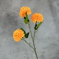 Artificial three-head orange pompon chrysanthemum branch with green leaves for home decor - Orange