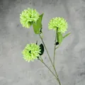 Artificial light green pompon chrysanthemum stem with three realistic flower heads - Green