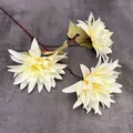 Branche de dahlia artificiel à 3 têtes en soie crème pour décoration intérieure - Champagne