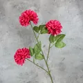 Three-head artificial pompon chrysanthemum flower in deep pink for home decor - Rose Red