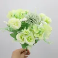 Artificial bouquet with light green silk roses, hydrangeas and pompon chrysanthemums - Green Rose Hydrangea